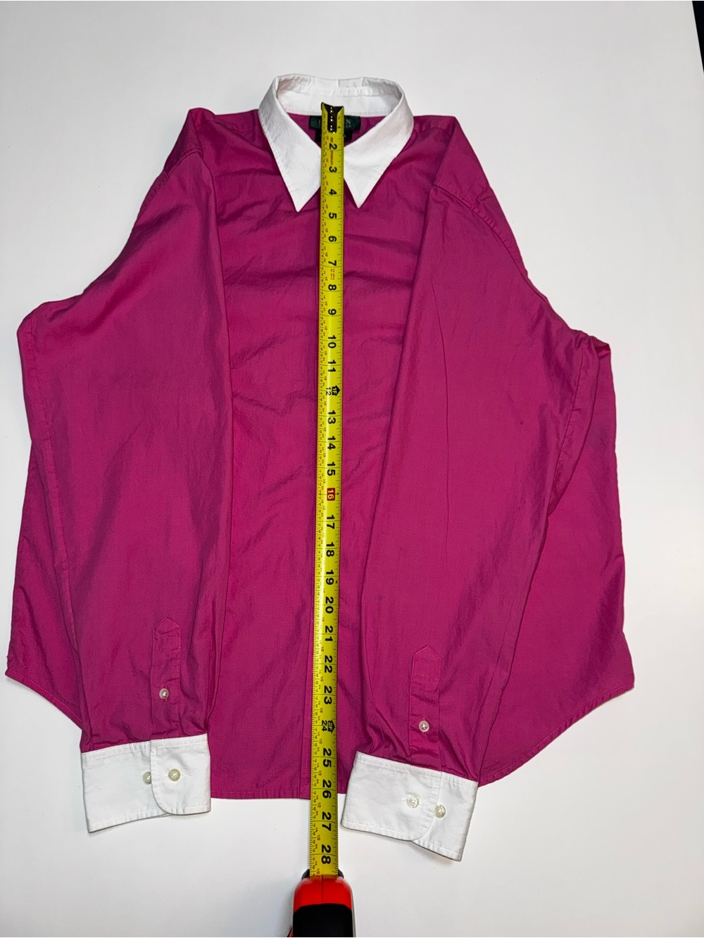 Lauren Ralph Lauren women’s L Pink Solid Cotton Point Collar Logo Dress Shirt - Picture 9 of 16